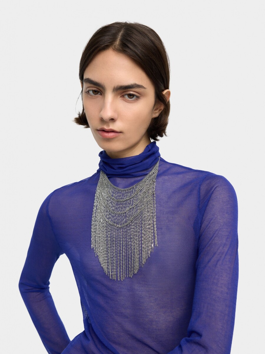 Collar Largo Babero De Cadenas plateado