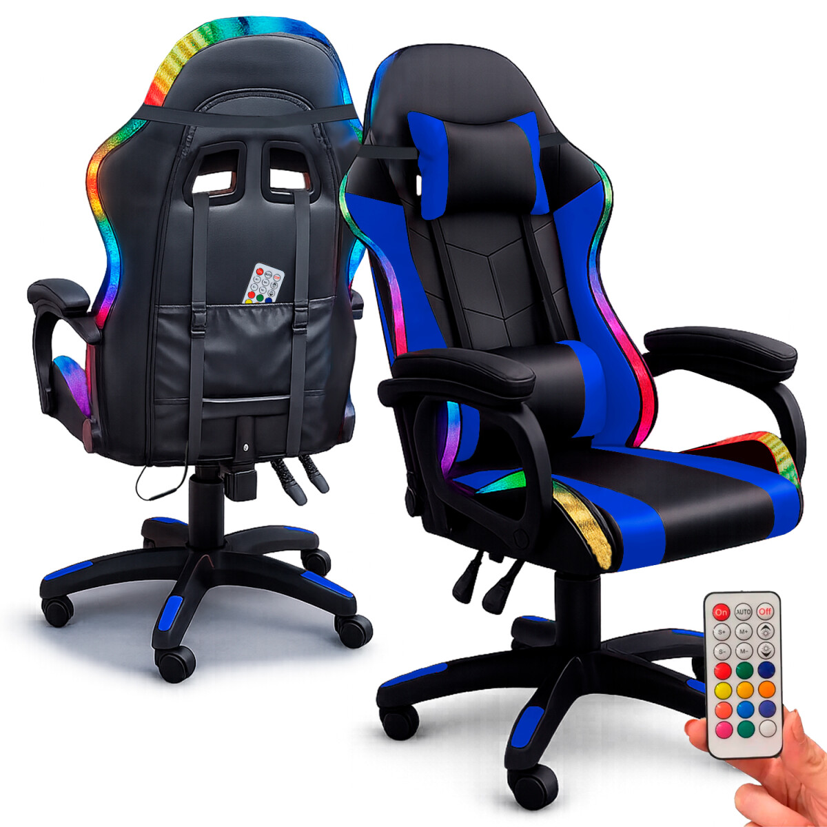 Silla Gamer Con Luces Led Rgb Ergonómica Y Reclinable 120kg - AZUL 