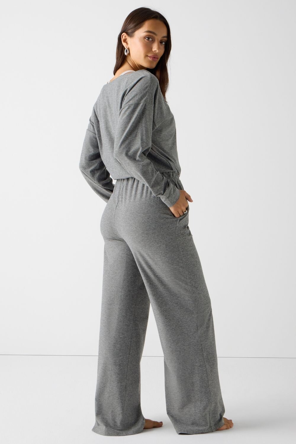 Cloud Jersey Off Shoulder Onesie- Short Charcoal Grey Heather