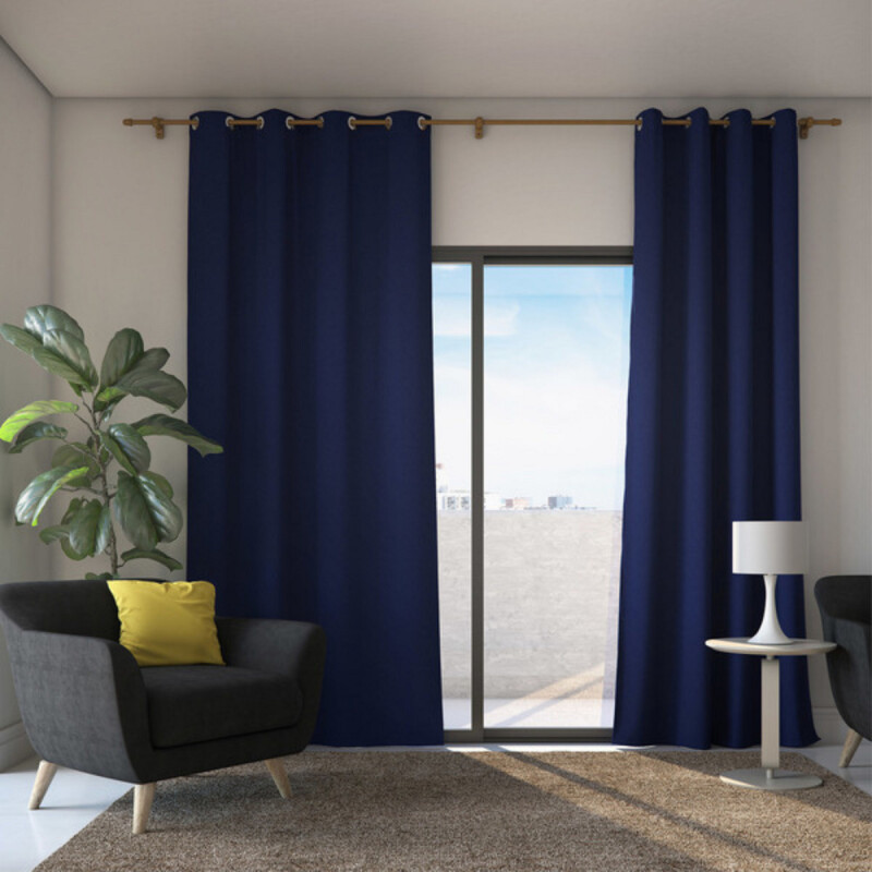 Cortinas Blackout 2 Paños 220cm X 140cm Satinado Calidad Azul