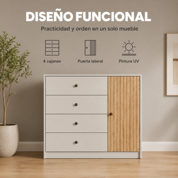 Cómoda Cajonera ComboHome 4 Cajones 1 Puerta Calidad Premium Blanco 1