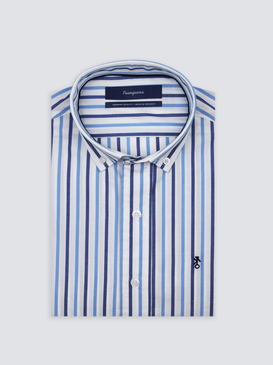 Camisa de Hombre Premium Rayada - Raya Azul y Celeste 