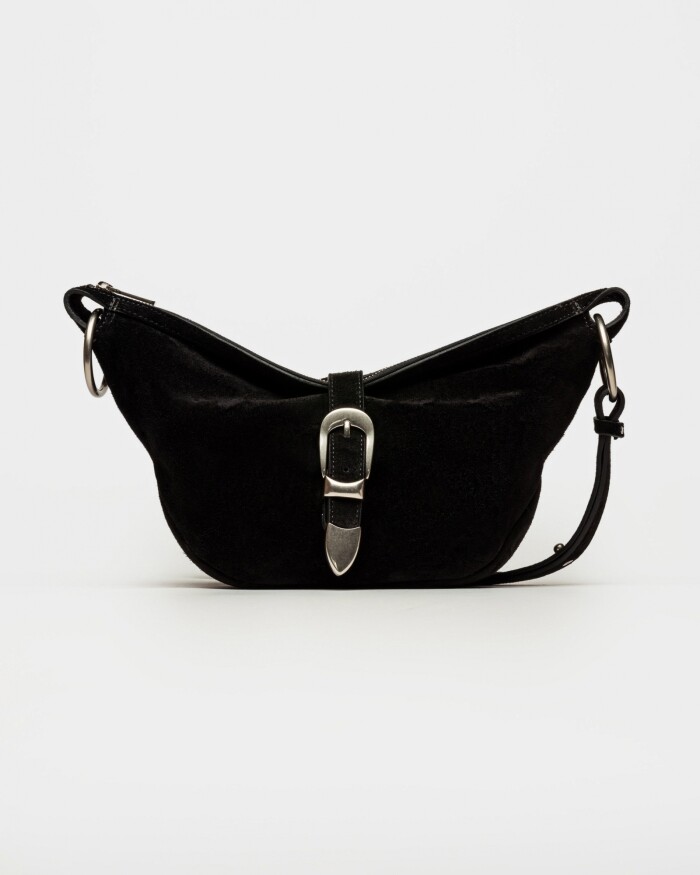 Bandolera Bambu en cuero gamuza Negro