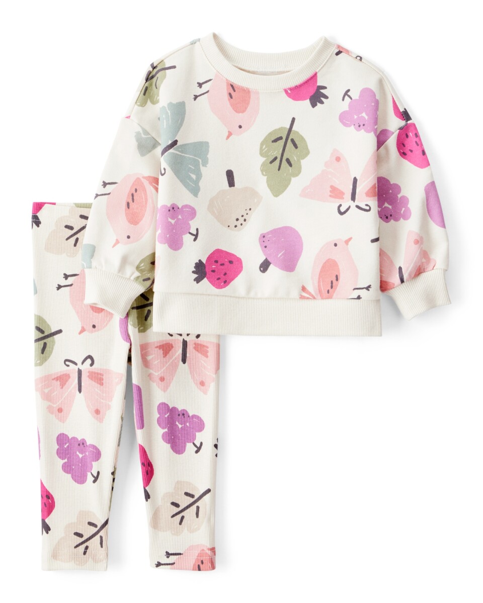 Set dos piezas de algodón, pantalón y buzo, diseño frutal 