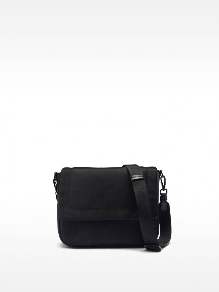 Bolso Bandolera De Nylon Con Cierre De Solapa negro