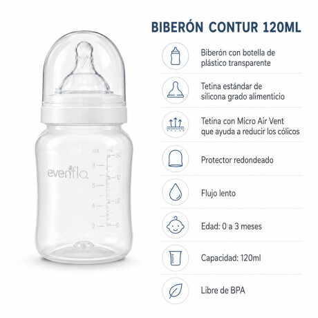 Mamadera Evenflo Contur Bebés 0-3M 120Ml Tetina Flujo Lento Blanco
