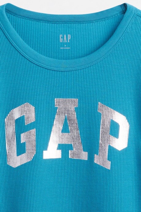 Remera Waffle Manga Larga Mujer Slate Teal