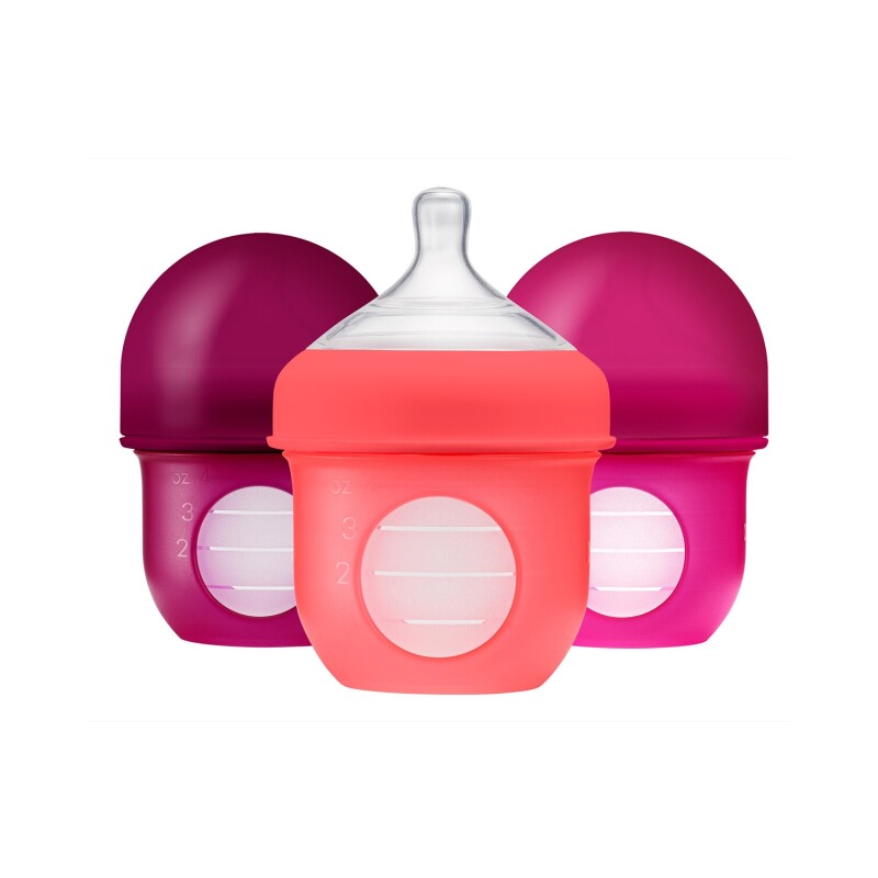 Pack x3 mamaderas Boon Nursh 118ml cada una anti cólicos Rosa/Naranja