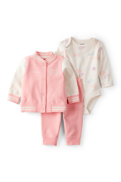Set tres piezas de algodón, campera, pantalón y body Sin color