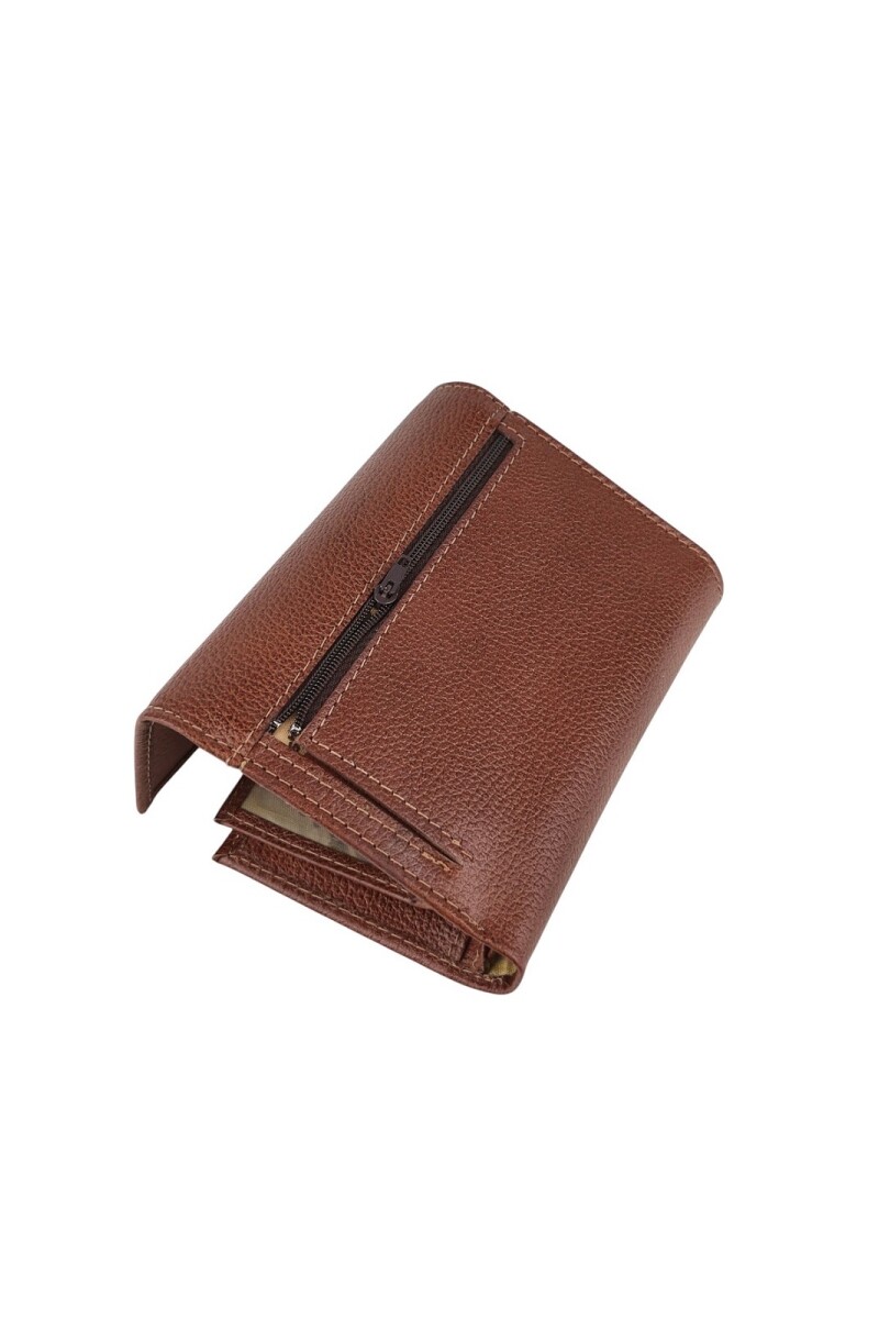 Billetera Dama Cuero Genuino Tríptica | Broche Imán y Máxima Capacidad Marron