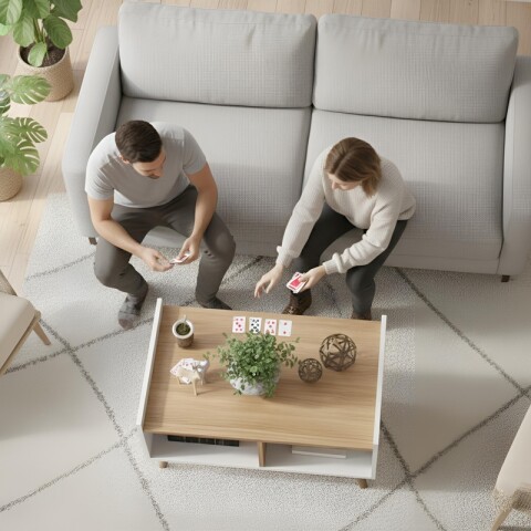 Mesa de Centro Escandinava Retro con Patas - MDP 15mm - Blanco / Miel Mesa de Centro Escandinava Retro con Patas - MDP 15mm - Blanco / Miel