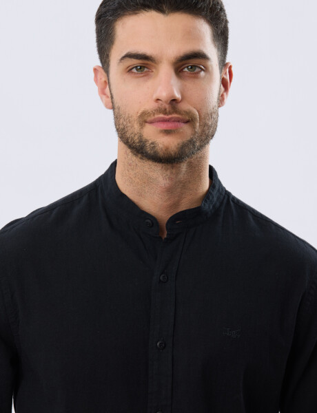 CAMISA LISA DE LINO CUELLO MAO Negro