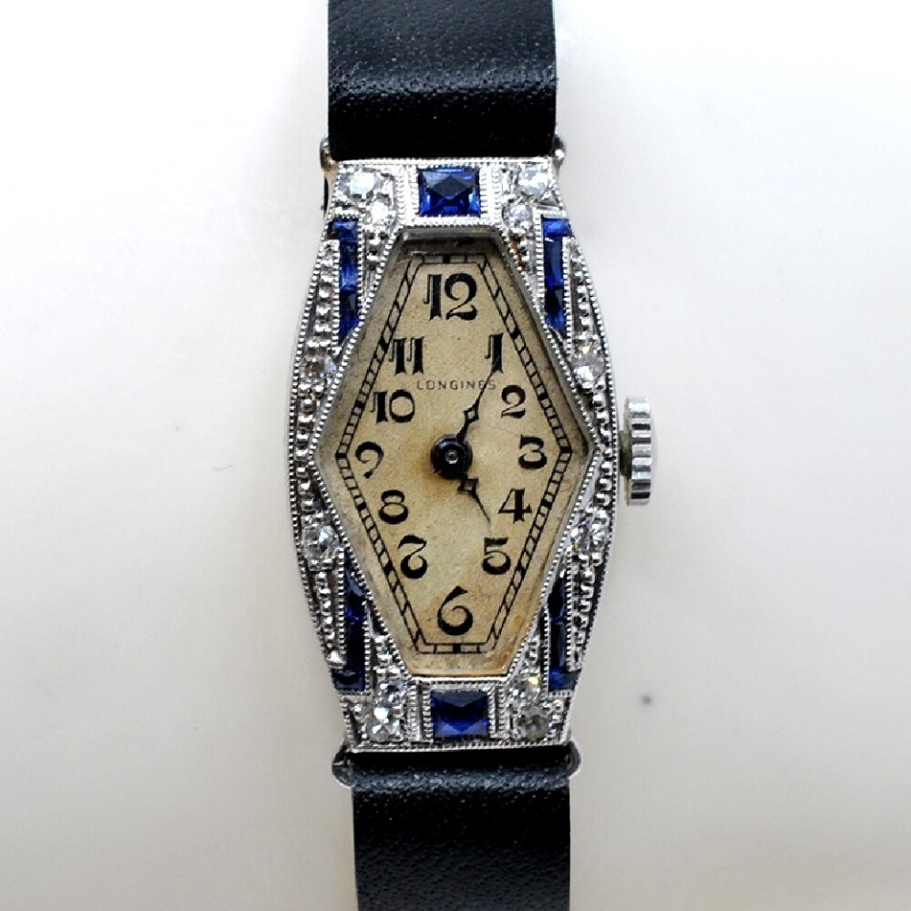 Longines Lady Art Deco Platino, Diamantes Y Piedras Azules. Año 1929'S Calibre 745. Longines Lady Art Deco Platino, Diamantes Y Piedras Azules. Año 1929'S Calibre 745.