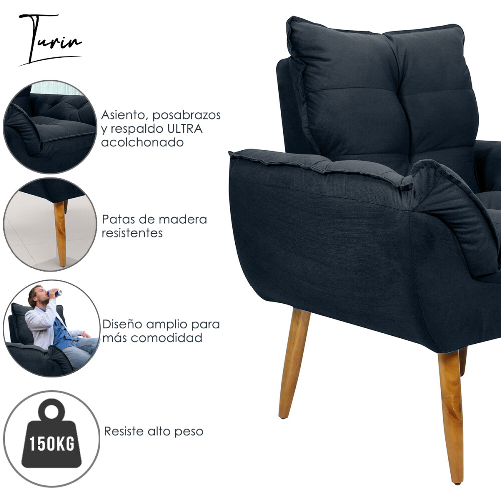 Sillón 1 cuerpo Poltrona Turin Gris
