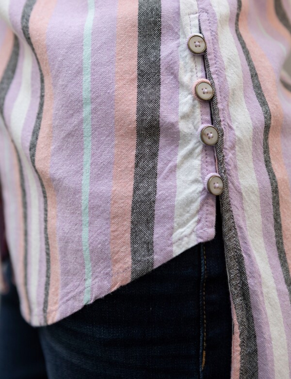Camisa S/m Lino Det ROSA/MULTI