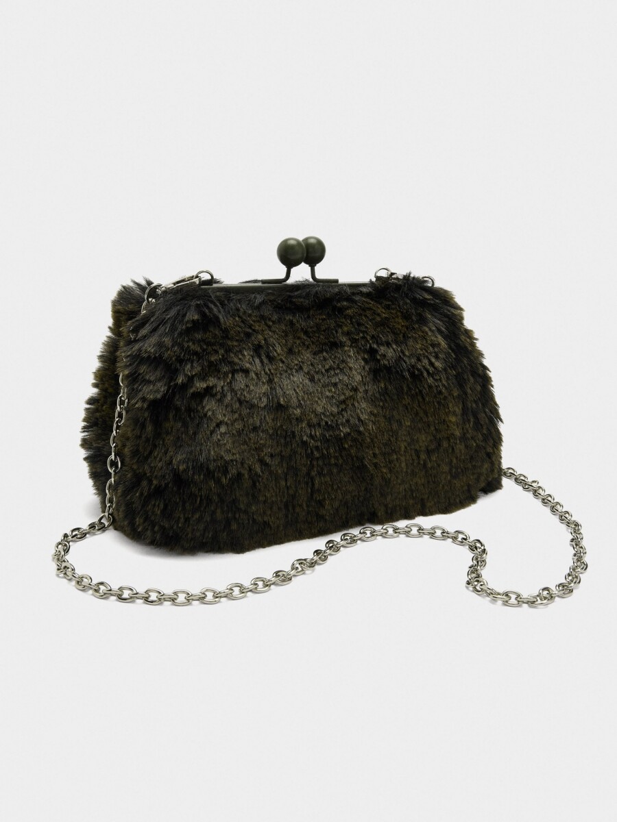 Bolso Efecto Pelo Con Asa De Cadena verde