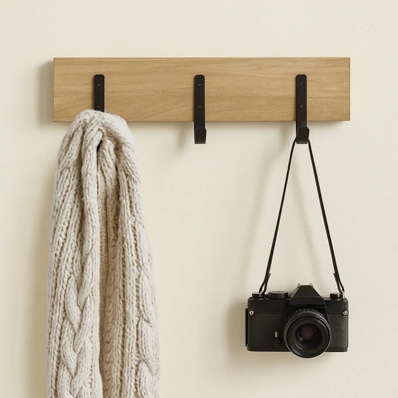 Perchero simple con 3 ganchos MADERA/NEGRO