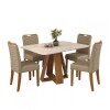 Juego De Comedor - 4 Sillas + Mesa Tapa De Vidrio - Celeste Marrón | Beige