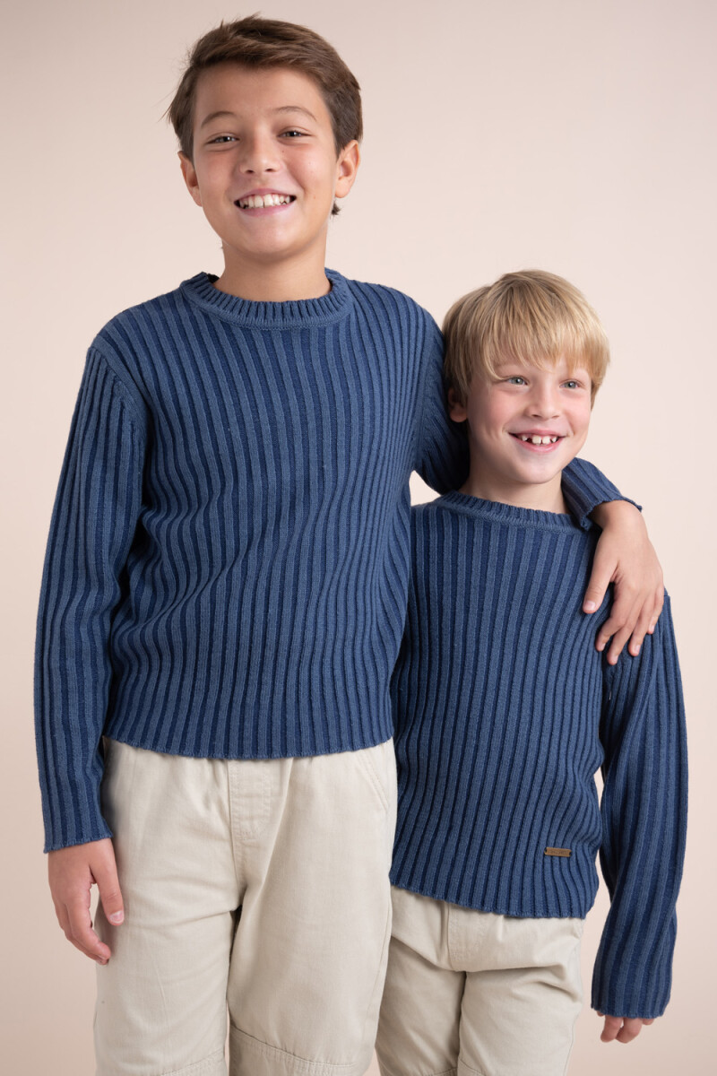 Sweater tejido liso - Azul 