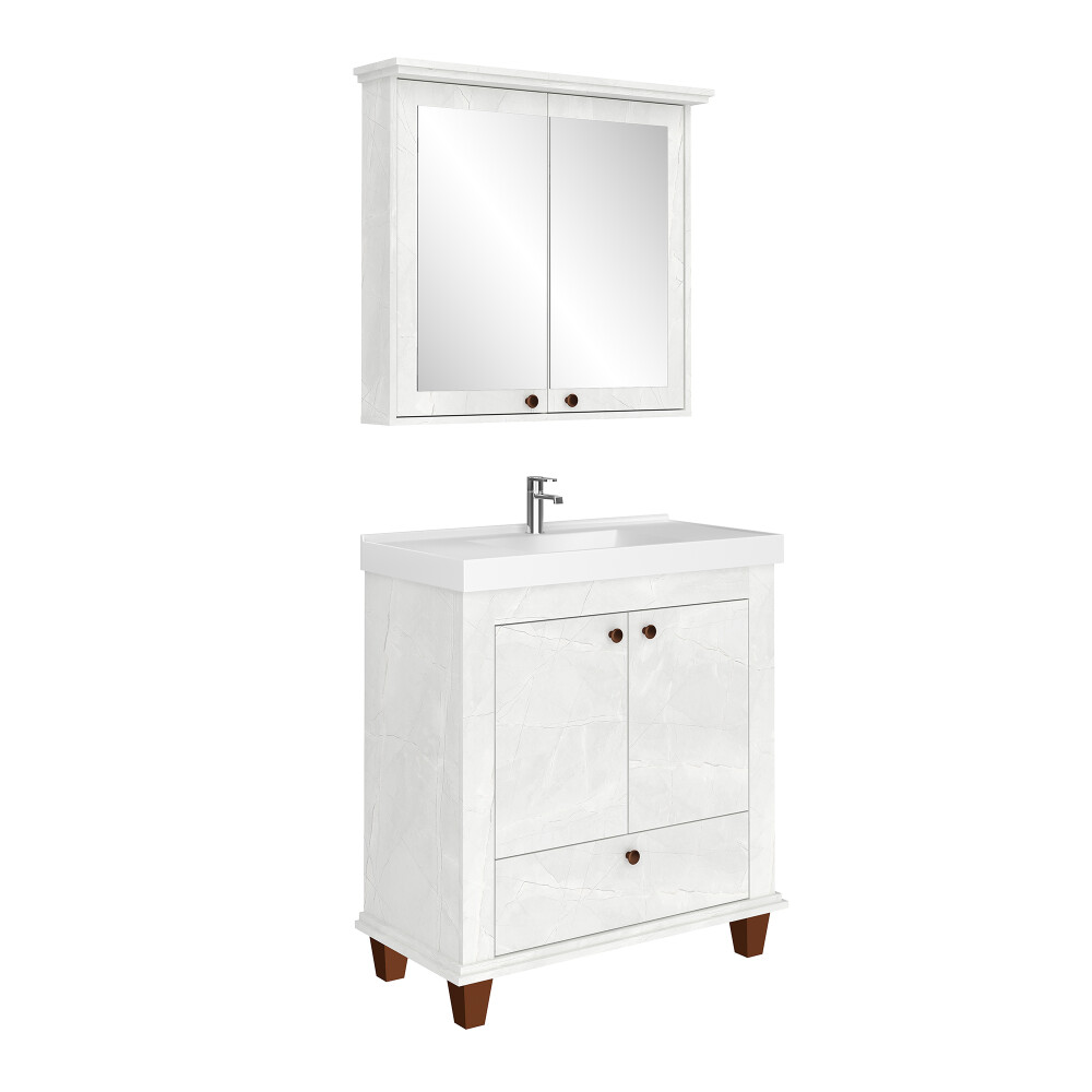 CONJUNTO DE BAÑO VALENCIA CRISTAL 80 CM / MUEBLE + BACHA + ESPEJO Conjunto De Baño Valencia Cristal 80 Cm / Mueble + Bacha + Espejo