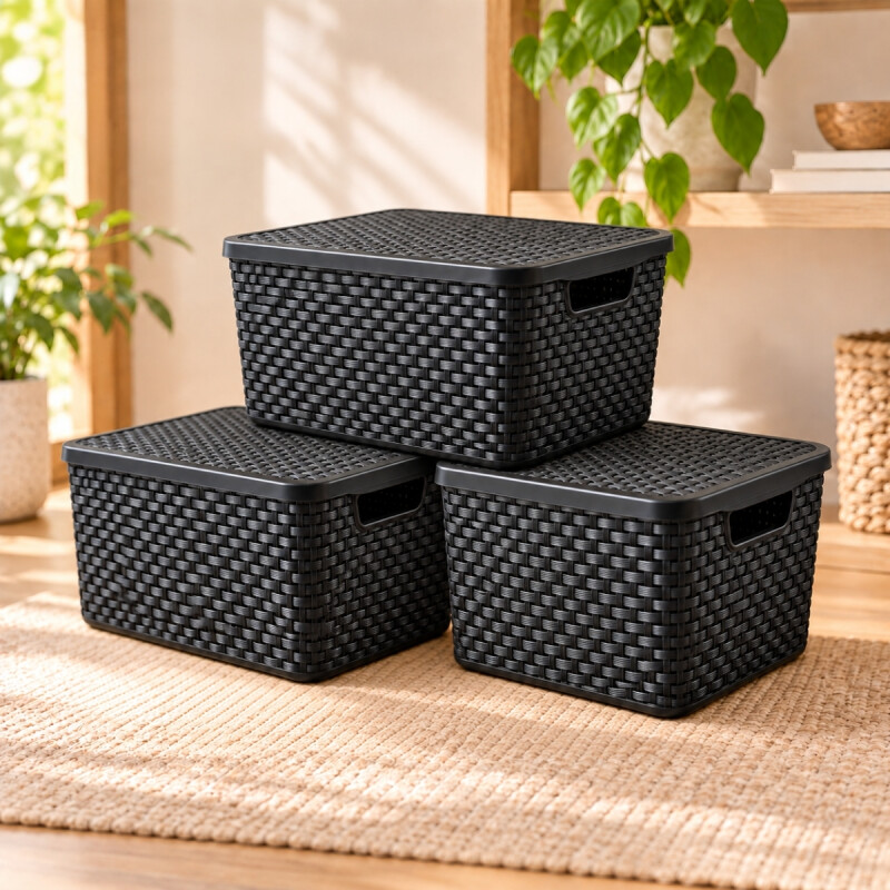 Set x3 Caja ratán 20 lts NEGRO