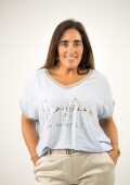 Blusa viscosa con lurex dorado Celeste