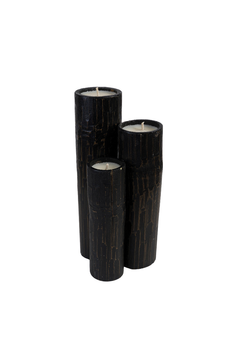 VELAS Y CANDELABROS - SET 3 VELAS BAMBÚ BLACK 20/25/30H CM 