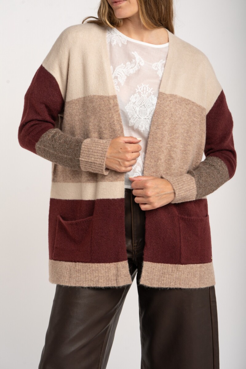 Cardigan Rayado Color Block Mocha