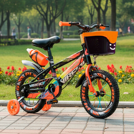 Bicicleta Montaña Rodado 16 Infantil Rueditas + Accesorios Naranja