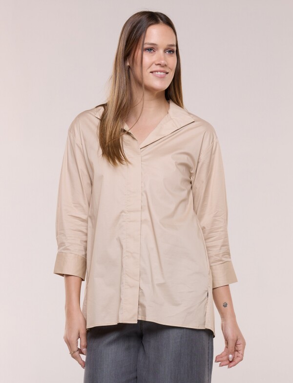 Camisa Larga Con Mangas Tres Cuartos BEIGE