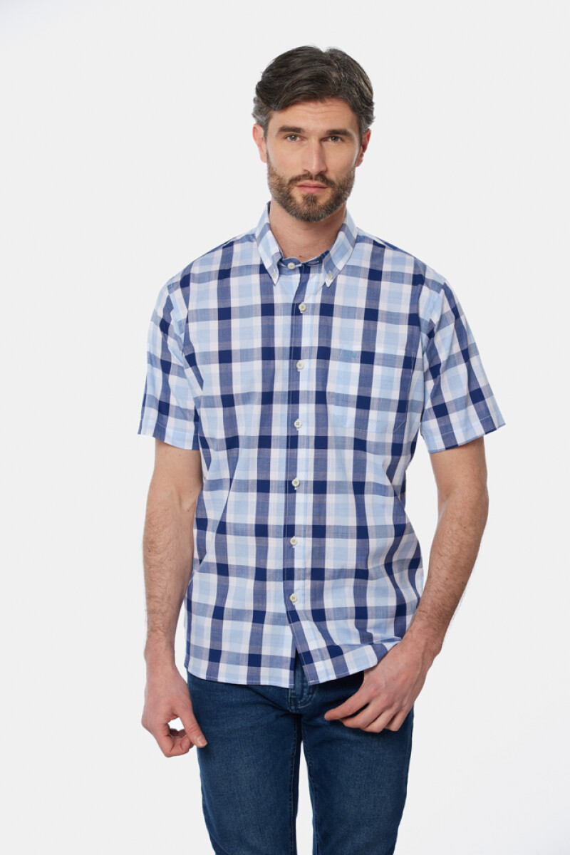 CAMISA A CUADROS - Celeste 