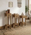 Conjunto Set De Mesas Pedestal Madera Maciza Linea Mexicana Oscuro
