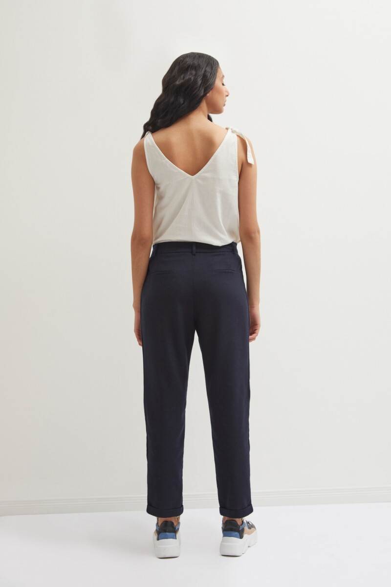 Pantalón de lino cintura paperbag azul marino