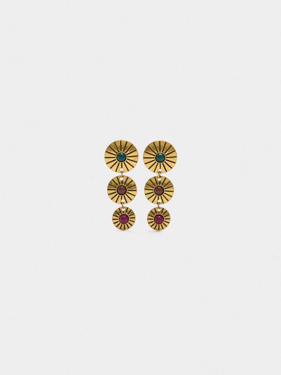 Pendientes Largos De Círculos Rayados multicolor