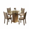 Juego de comedor con mesa redonda de vidrio y 4 sillas rústicas Beige