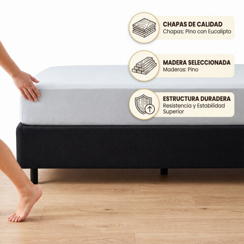 Base Box Sommier Tapizada Negra para Colchón 88x188x35 Simple