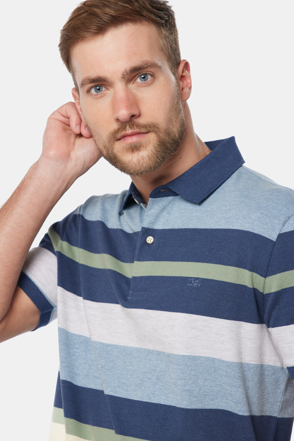 REMERA POLO JERSEY RAYADA Celeste
