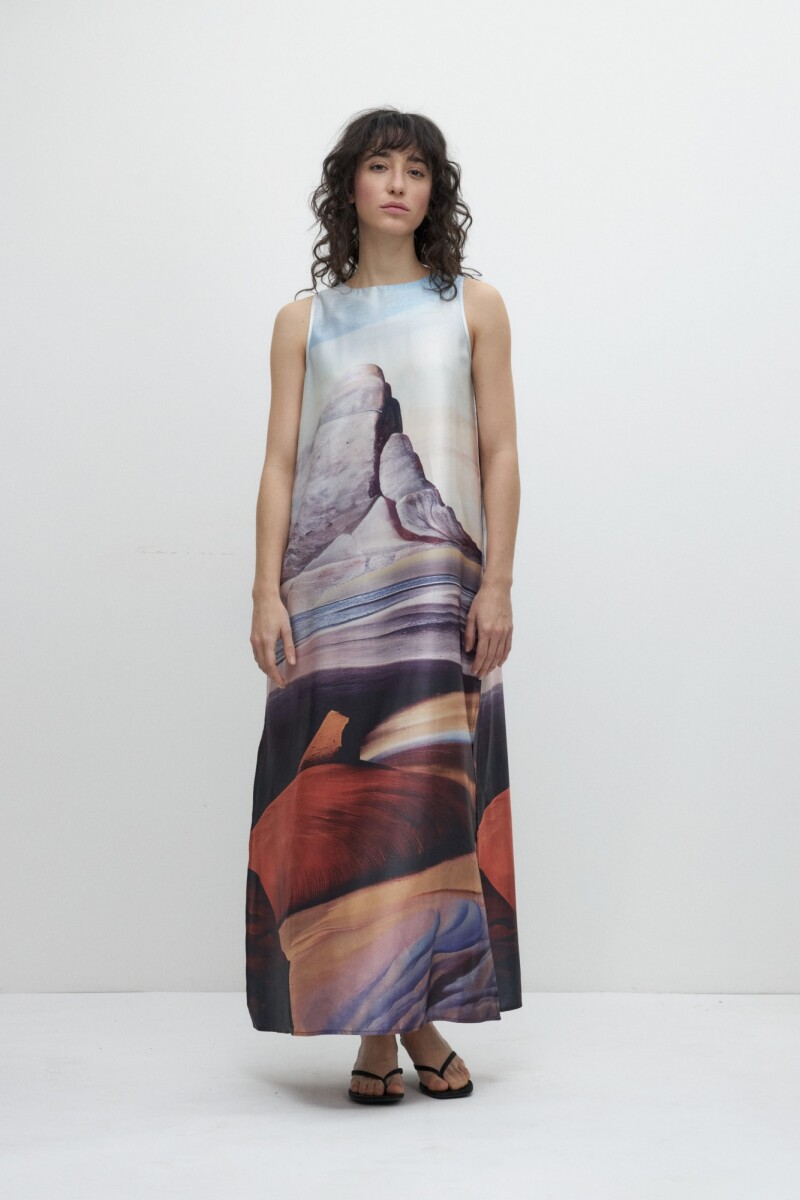 Maxi vestido con estampa paisaje celeste