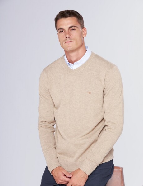 BUZO TEJIDO CUELLO EN V Beige