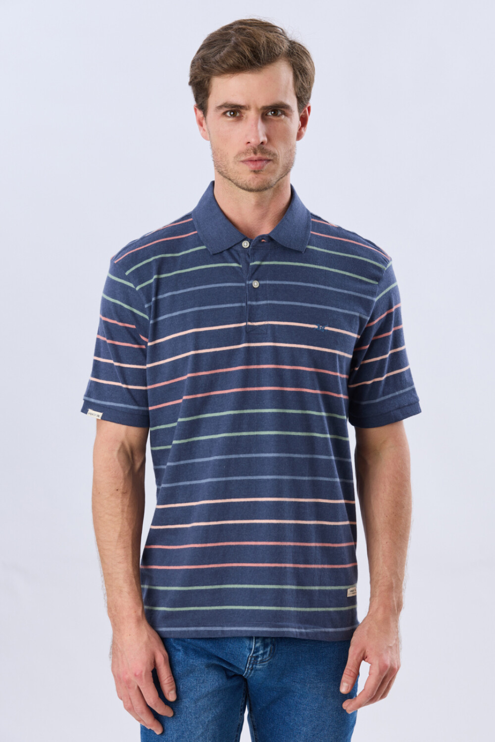 REMERA POLO RAYADA JERSEY Azul
