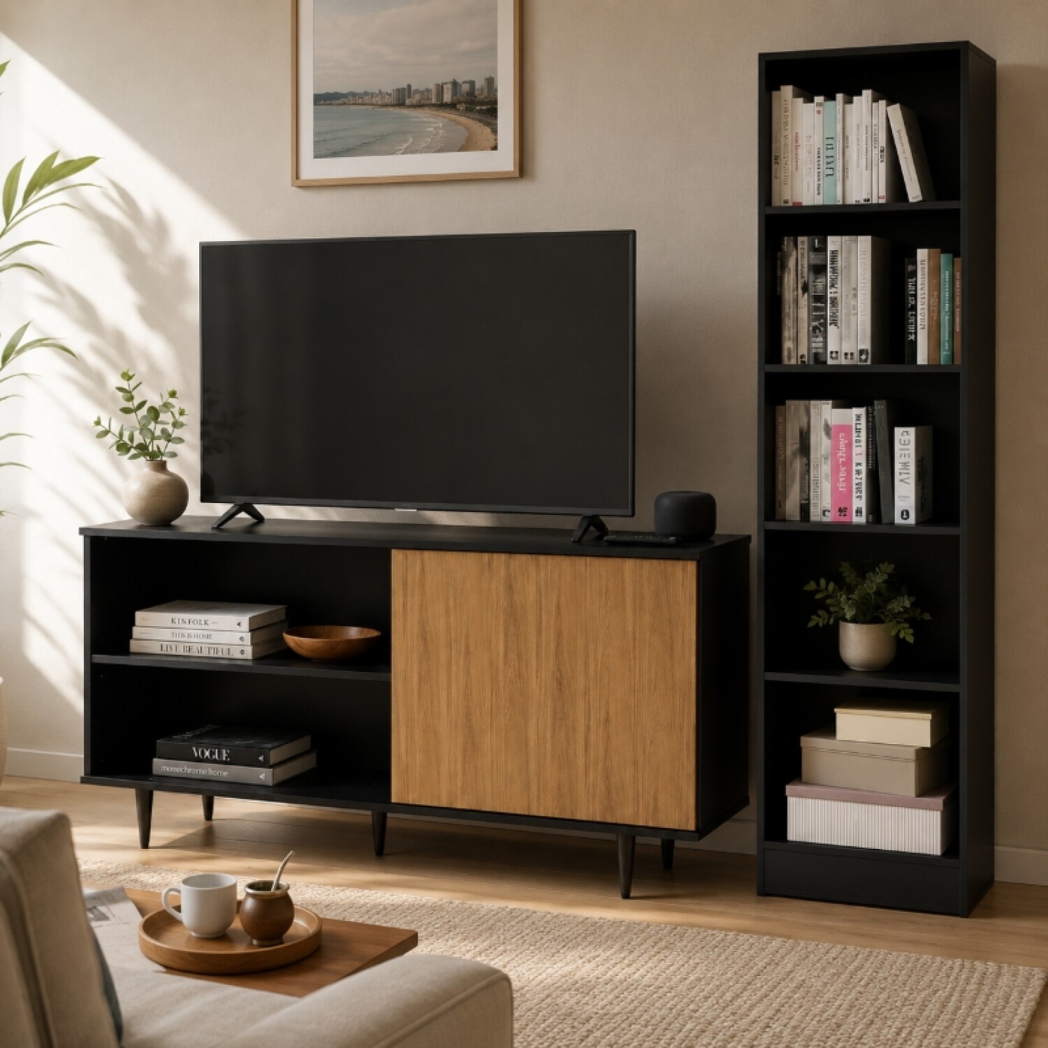 Padua Rear Rack Combo de living Rack de Tv PADUA y Biblioteca Multiusos Anita - Negro ...