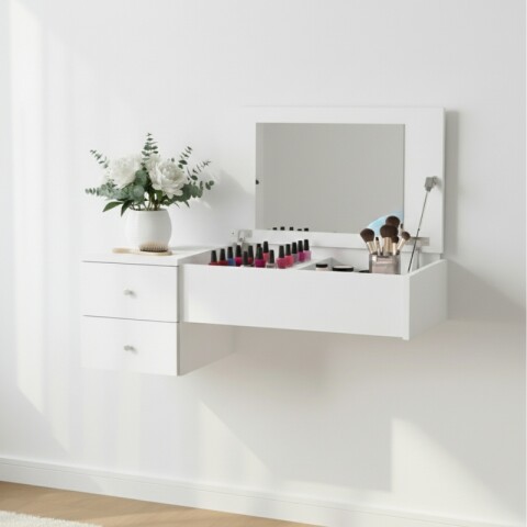 Mueble Tocador Zoe Colgante De Pared con Espejo - Escritorio y Cajones Mueble Tocador Zoe Colgante De Pared con Espejo - Escritorio y Cajones