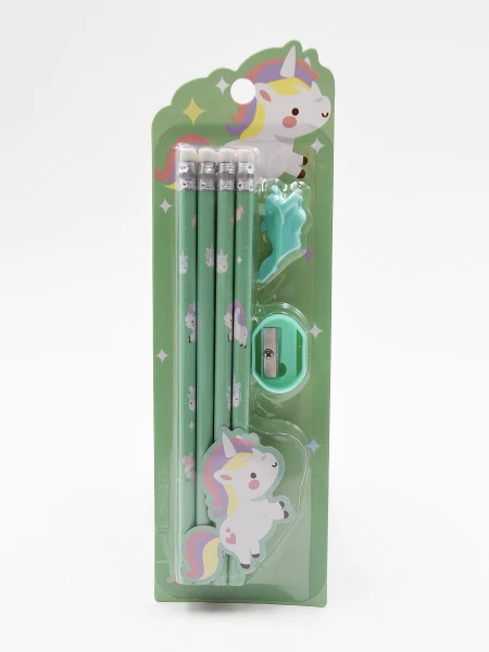 LAPIZ SET 6 PIEZAS C/GOMA Y SACAPUNTAS VERDE CLARO