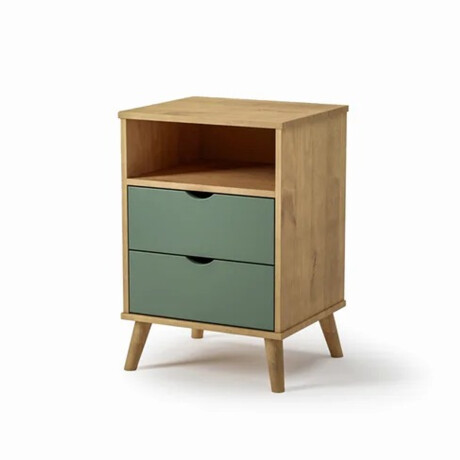Mesa de luz 2 cajones - con patas - Madera maciza MADERA - VERDE