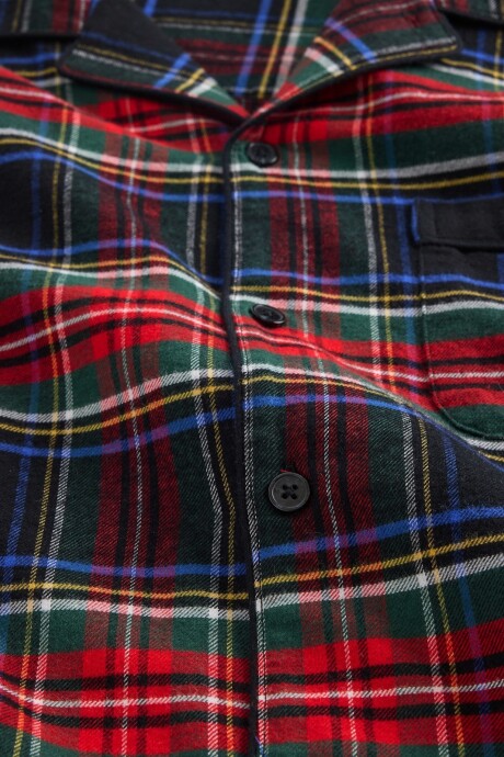 Pijama Set De Camisa Y Pantalón Flannel Hombre Fs Black Tartan