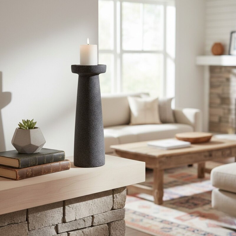 PORTA VELA CERAMICA GRIS OSC 10X10X31.2CM Unica