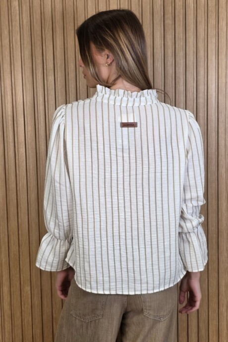 Blusa Copenhague Lino rayado crudo y beige