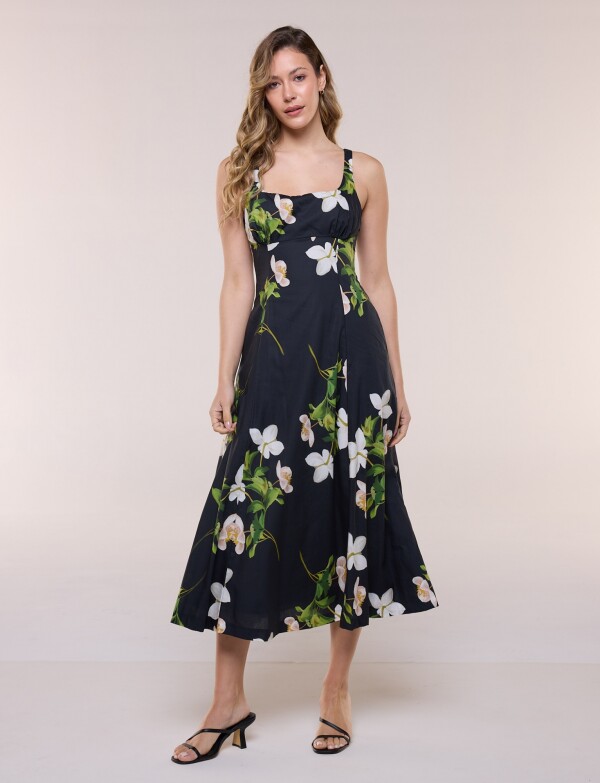 Vestido Algodón Flores NEGRO/MULTI