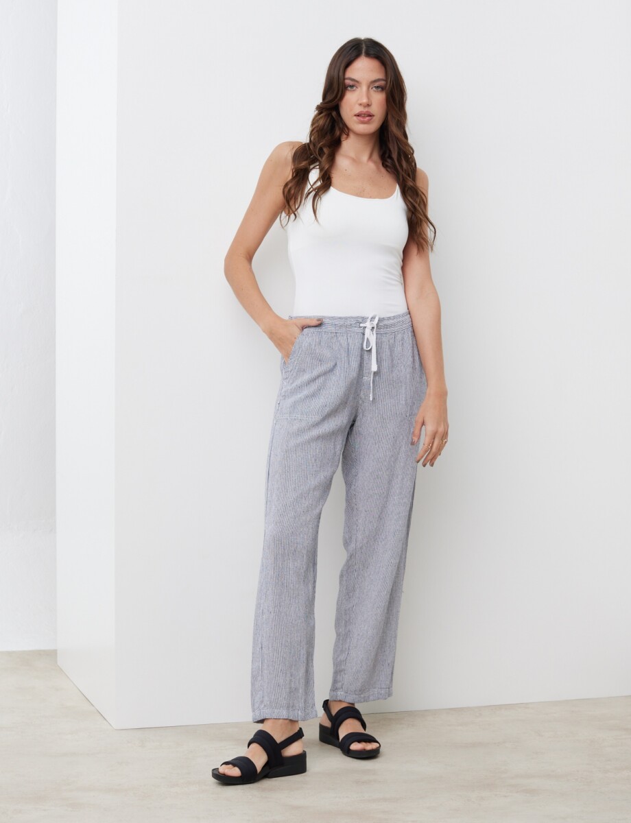 Pantalon Lino - Azul/blanco 