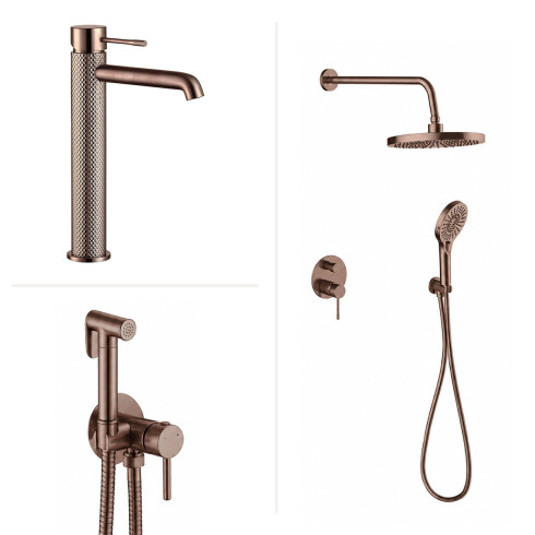 JUEGO DE GRIFERIA SIGNATURE ROSE GOLD CON DUCHA HIGIENICA BRONCE-ROSE GOLD